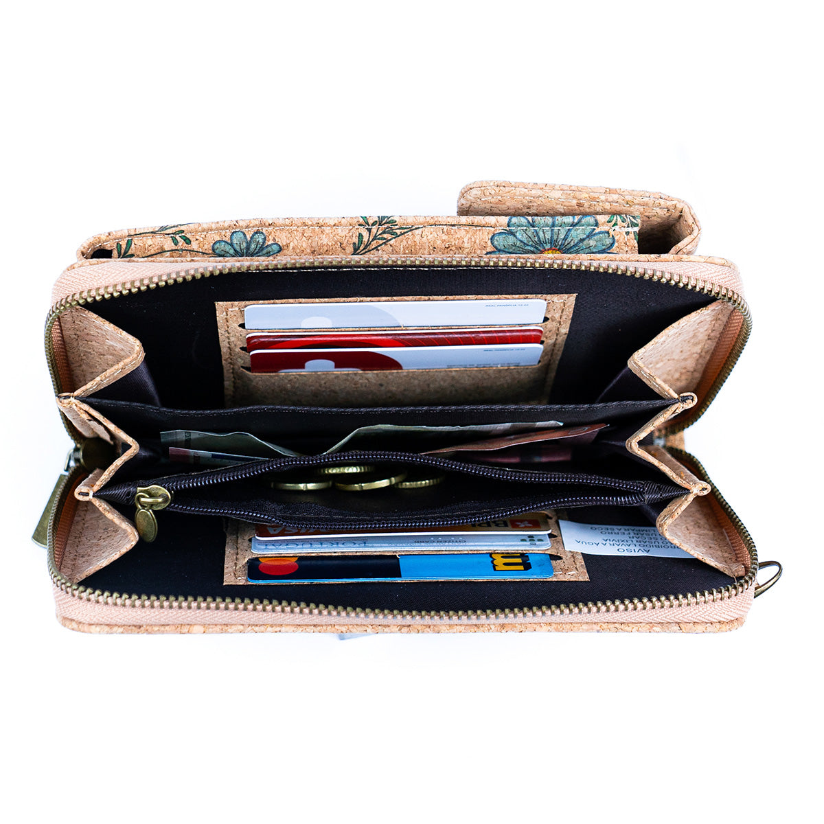 Damen-Handy-Etui aus Naturkork mit Aufdruck und abnehmbarem Münzbeutel BAG-2310