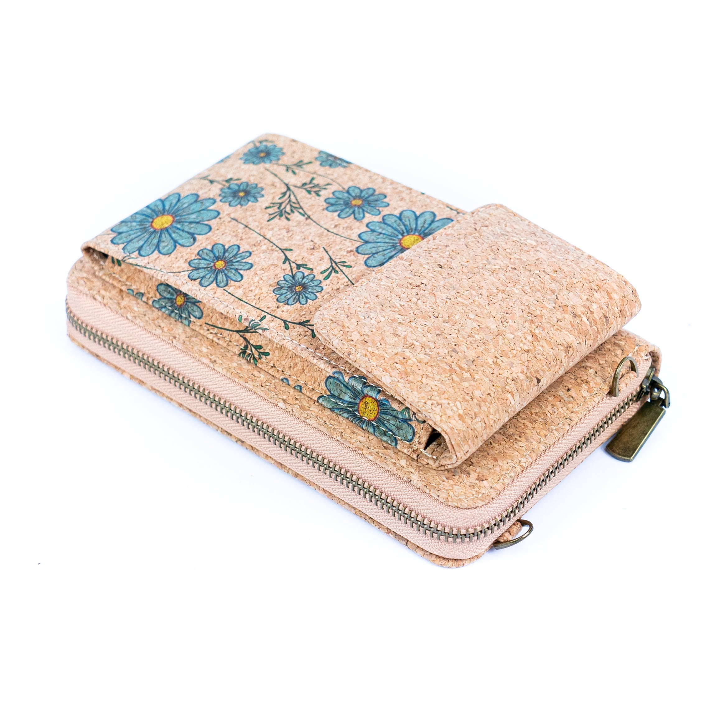 Damen-Handy-Etui aus Naturkork mit Aufdruck und abnehmbarem Münzbeutel BAG-2310