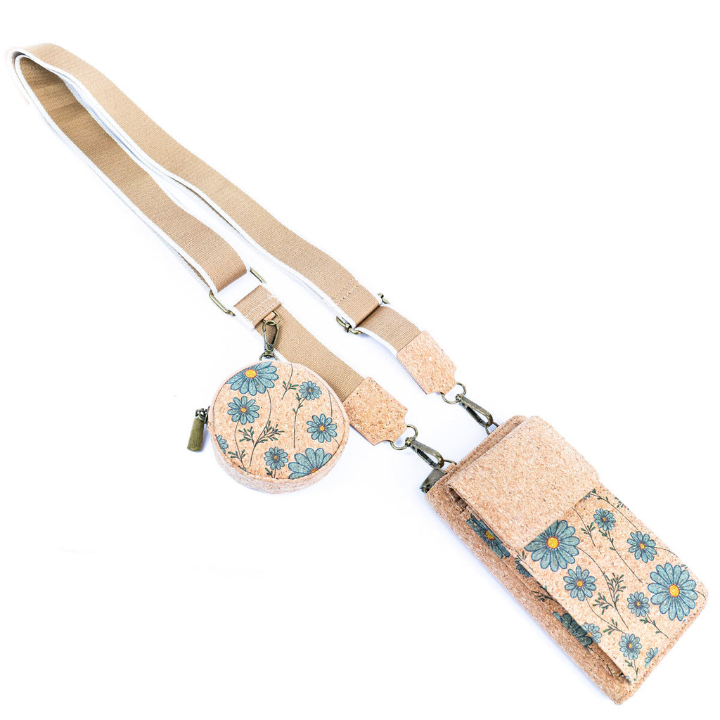 Damen-Handy-Etui aus Naturkork mit Aufdruck und abnehmbarem Münzbeutel BAG-2310