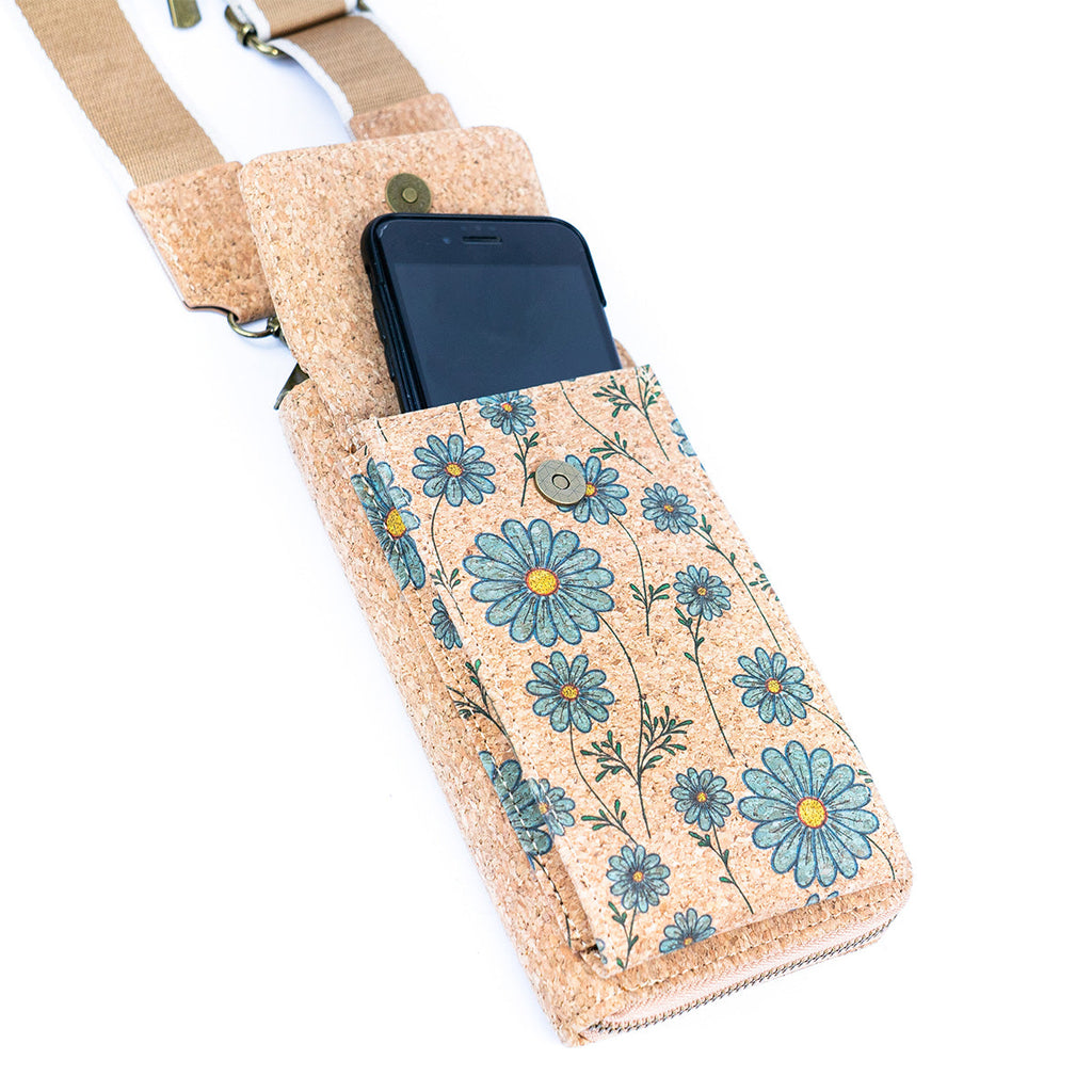 Damen-Handy-Etui aus Naturkork mit Aufdruck und abnehmbarem Münzbeutel BAG-2310