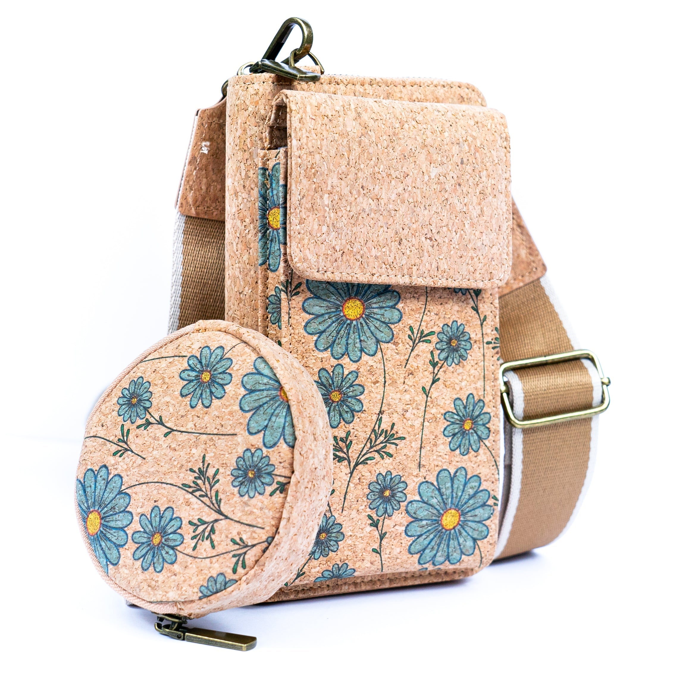 Damen-Handy-Etui aus Naturkork mit Aufdruck und abnehmbarem Münzbeutel BAG-2310