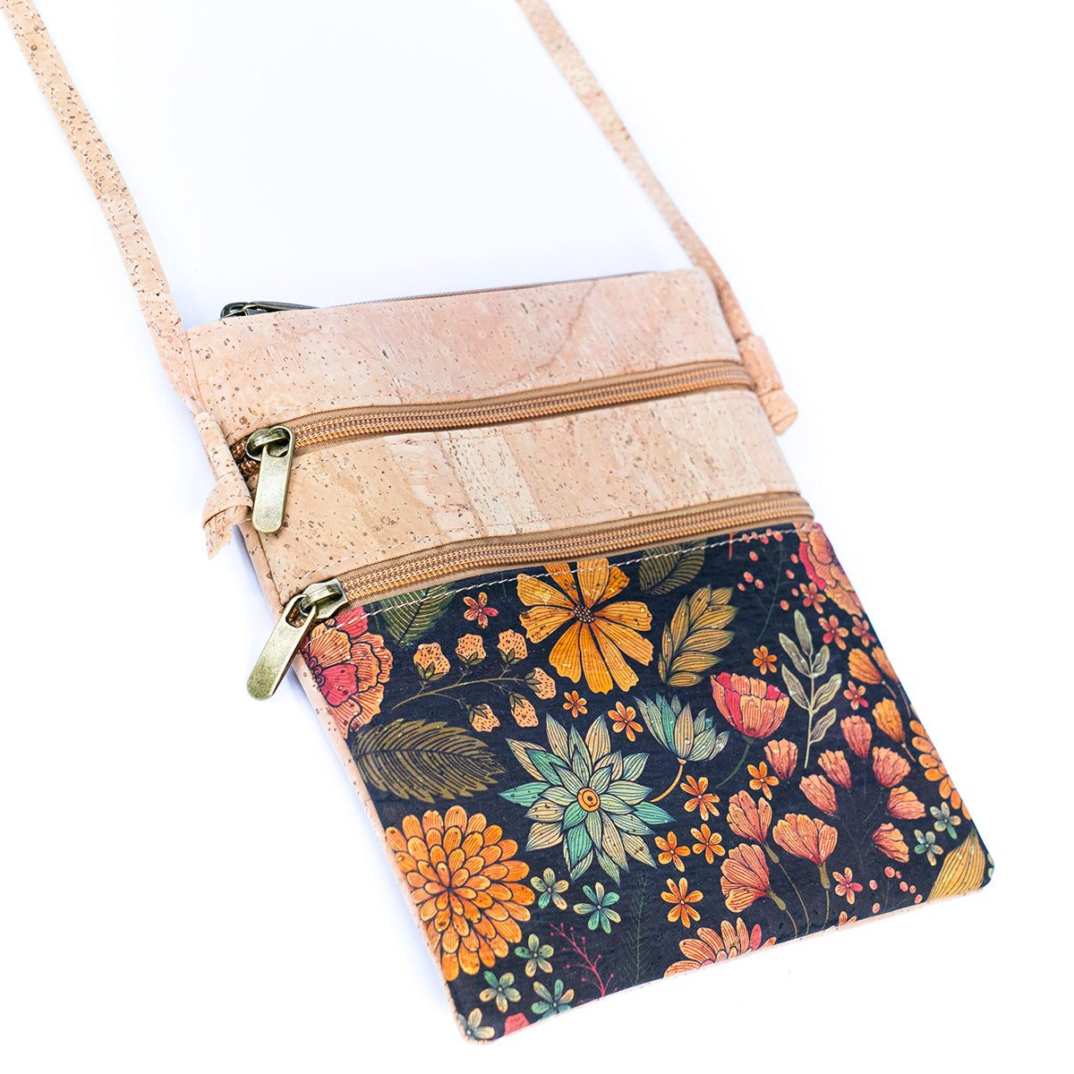 Cork Women's Double Zip Flower print Crossbody Bag BAG-2266