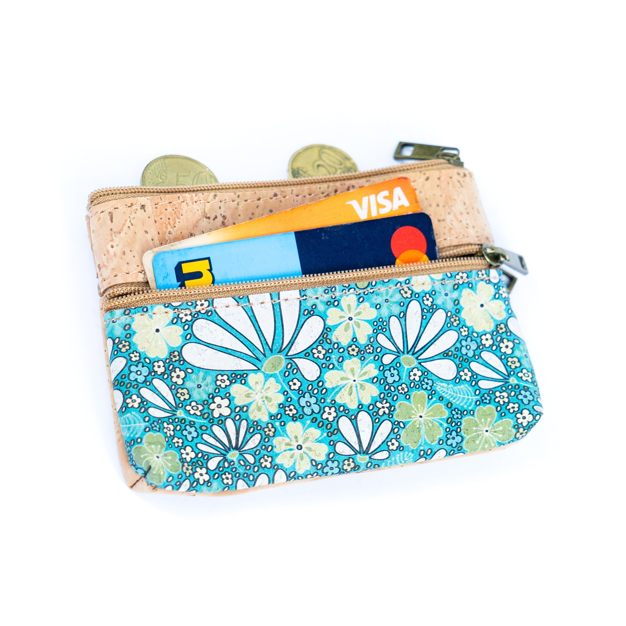 Triple Zip Cork Coin Purse BAG-2325