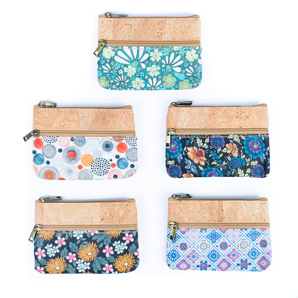 Triple Zip Cork Coin Purse BAG-2325