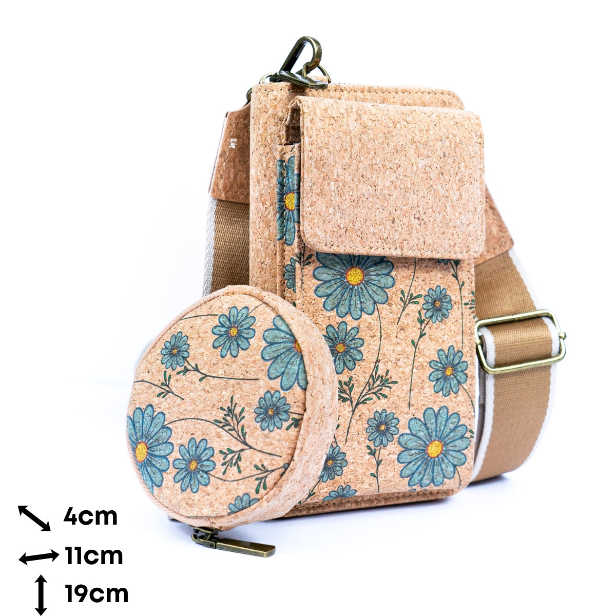 Damen-Handy-Etui aus Naturkork mit Aufdruck und abnehmbarem Münzbeutel BAG-2310