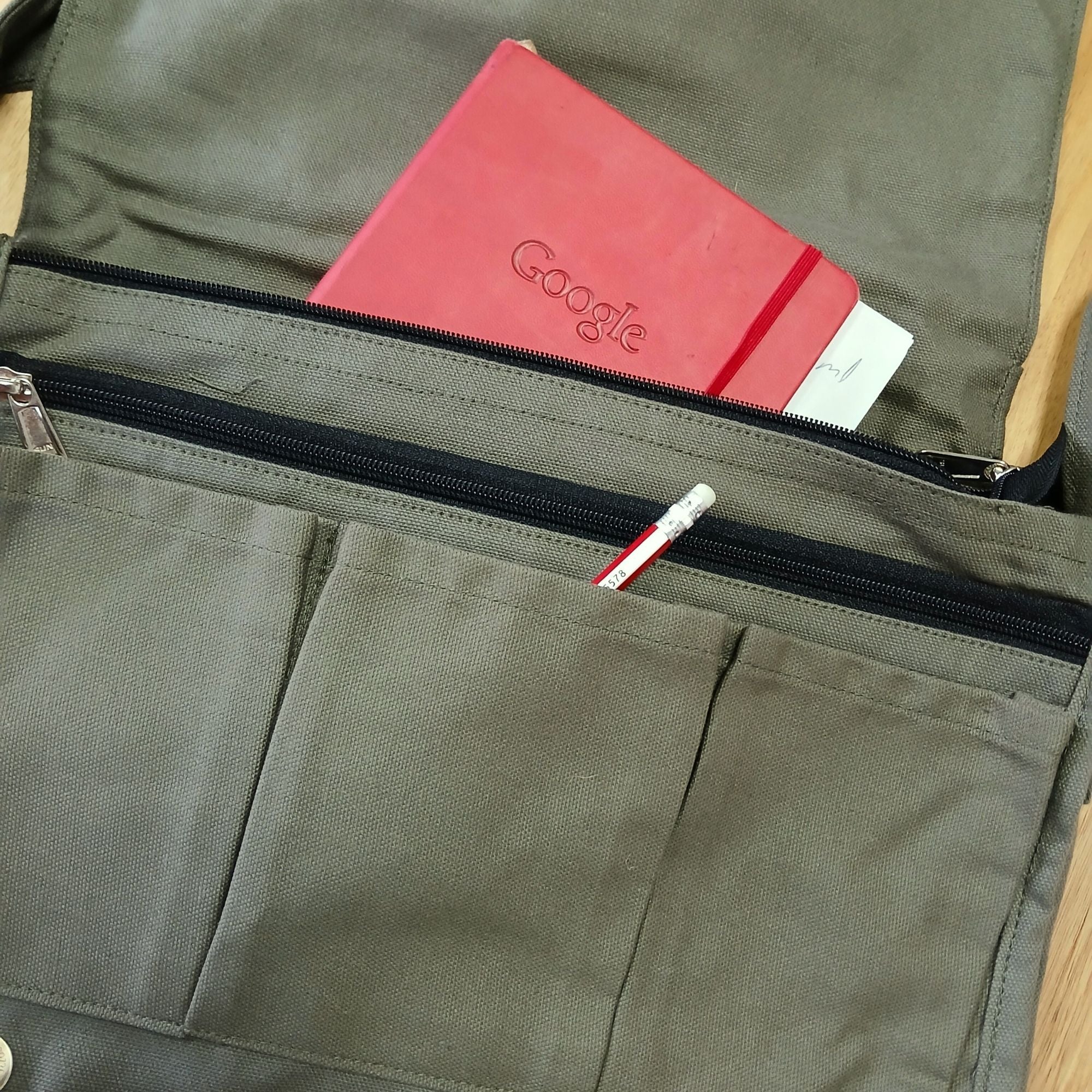 Bolso mensajero de lona de algodón para portátil - oliva