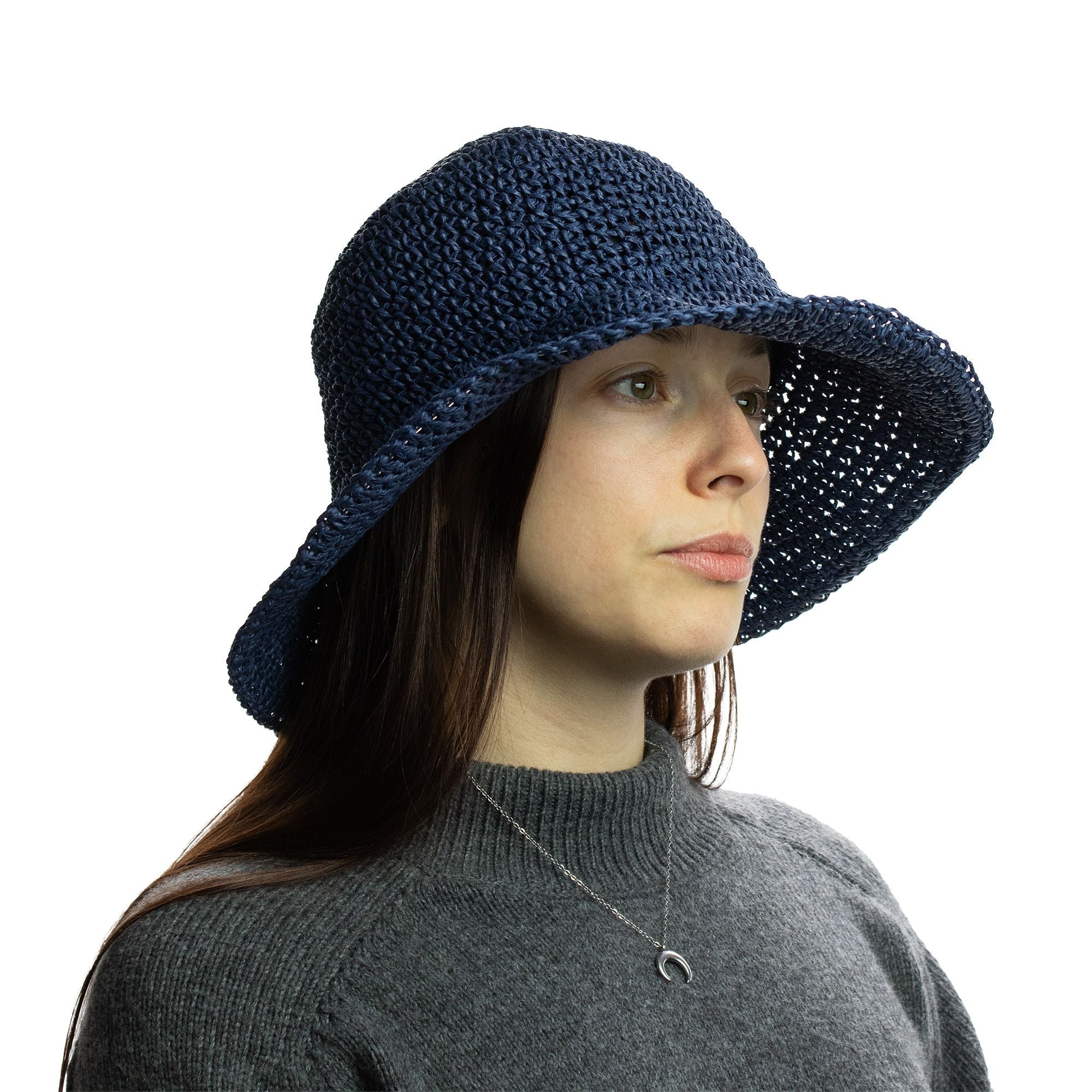 Chapéu de sol de palha Nomad Sari com aba macia - Azul-marinho