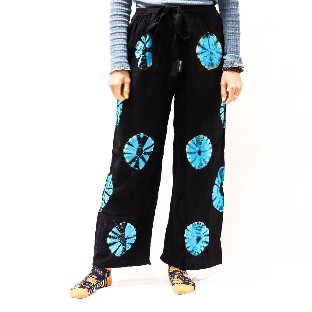 Pantalones de estilo japonés para estar en casa - negro y azul - L