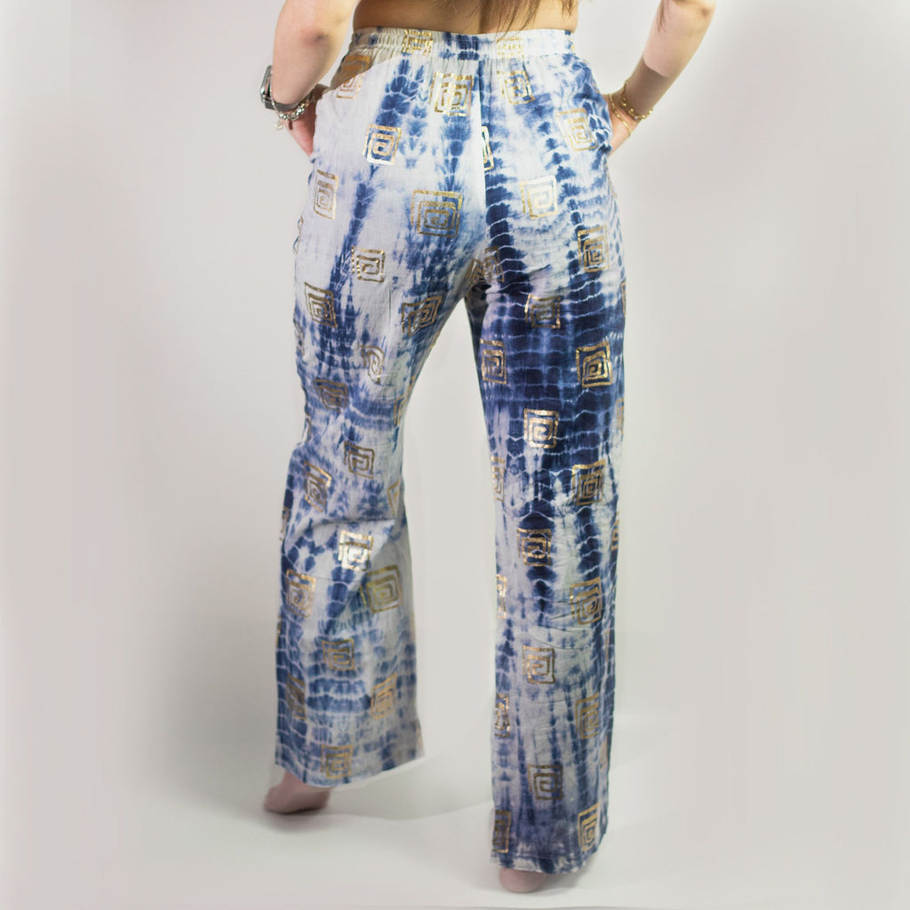 (ML) Nomadic Kollektion Sari Mediterran – Hose – Griechisches Motiv Gold und Blau