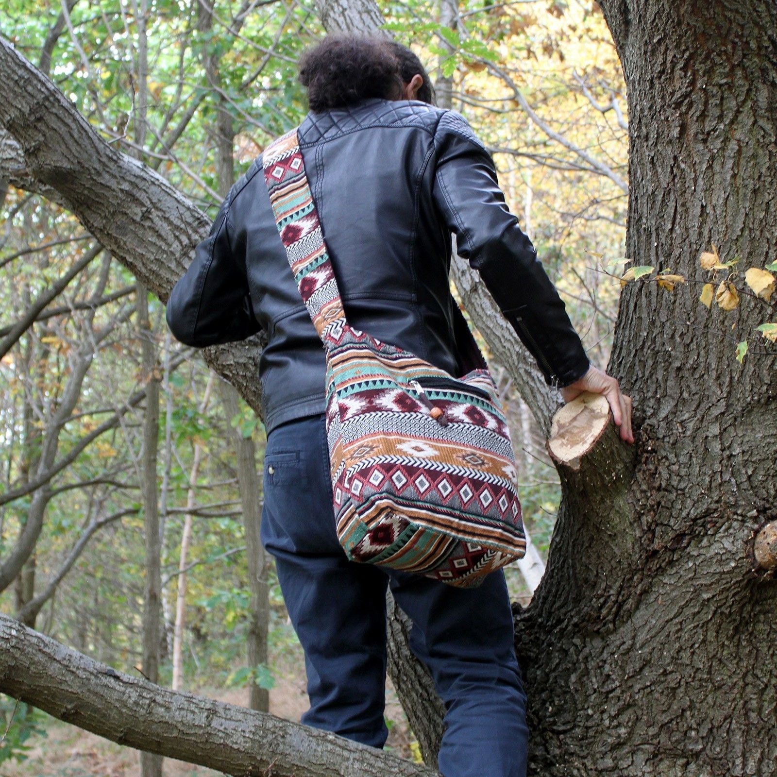 Bolso jacquard – bolso de estudiante color chocolate