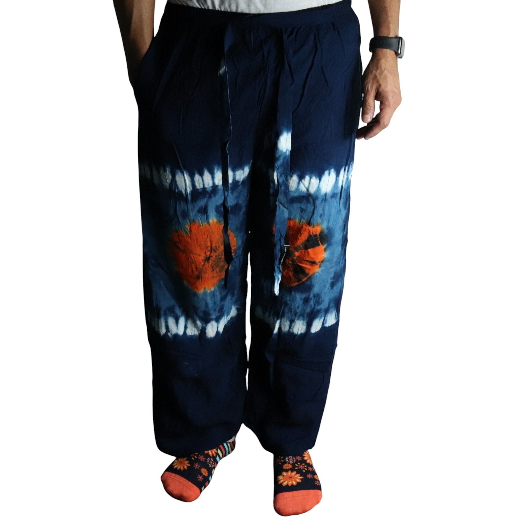 Pantalones de descanso de estilo japonés - turquesa y naranja -L