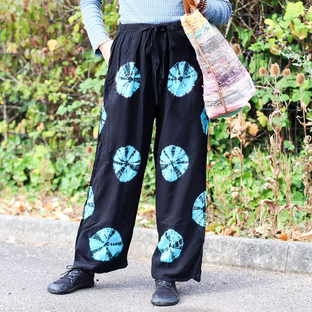 Hosen im japanischen Stil für zu Hause - Schwarz und Blau - M