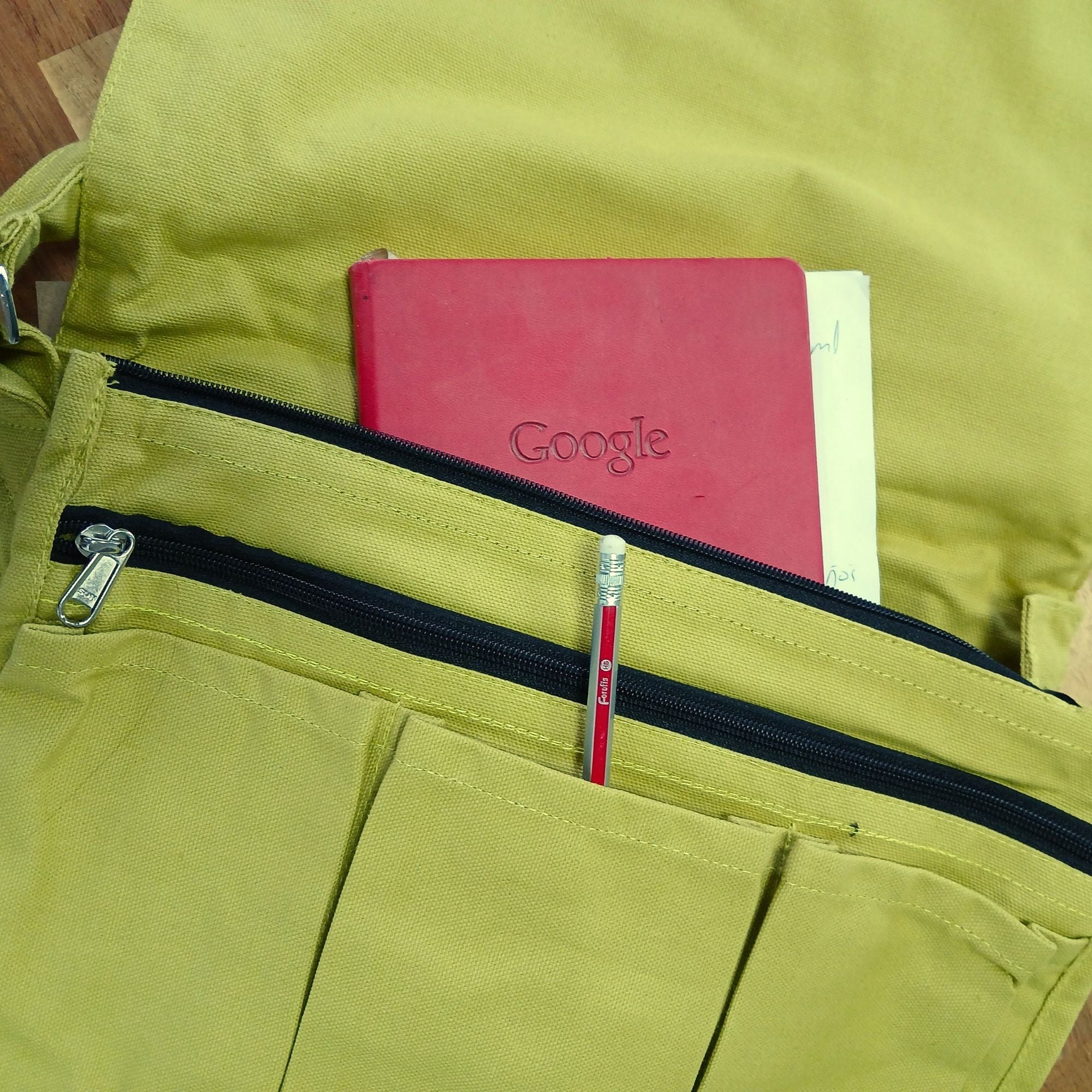 Bolsa de mensajero de lona de algodón para portátil - Mostaza