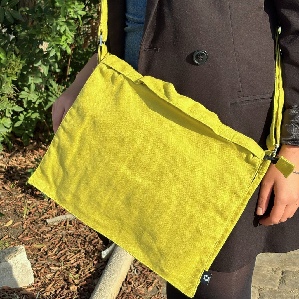 Bolsa de mensajero de lona de algodón para portátil - Mostaza
