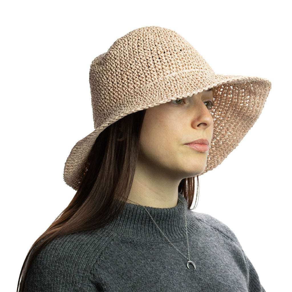 Chapéu de palha Nomad Sari de aba larga - Rosa Blush