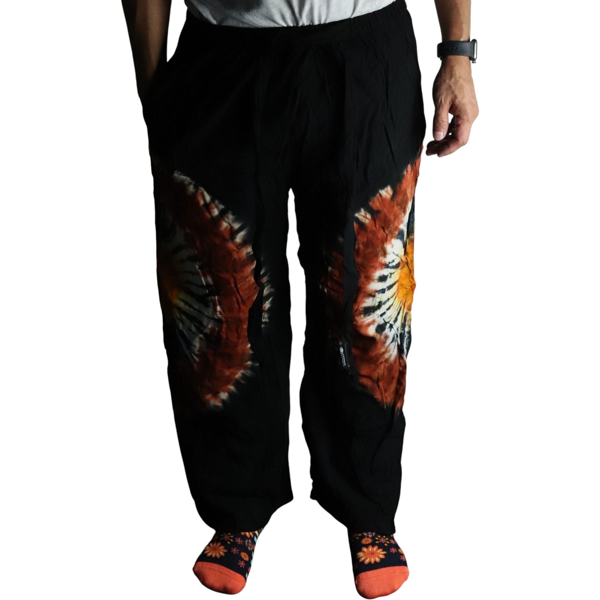 Pantalones de descanso de estilo japonés - negro chocolate y naranja - L