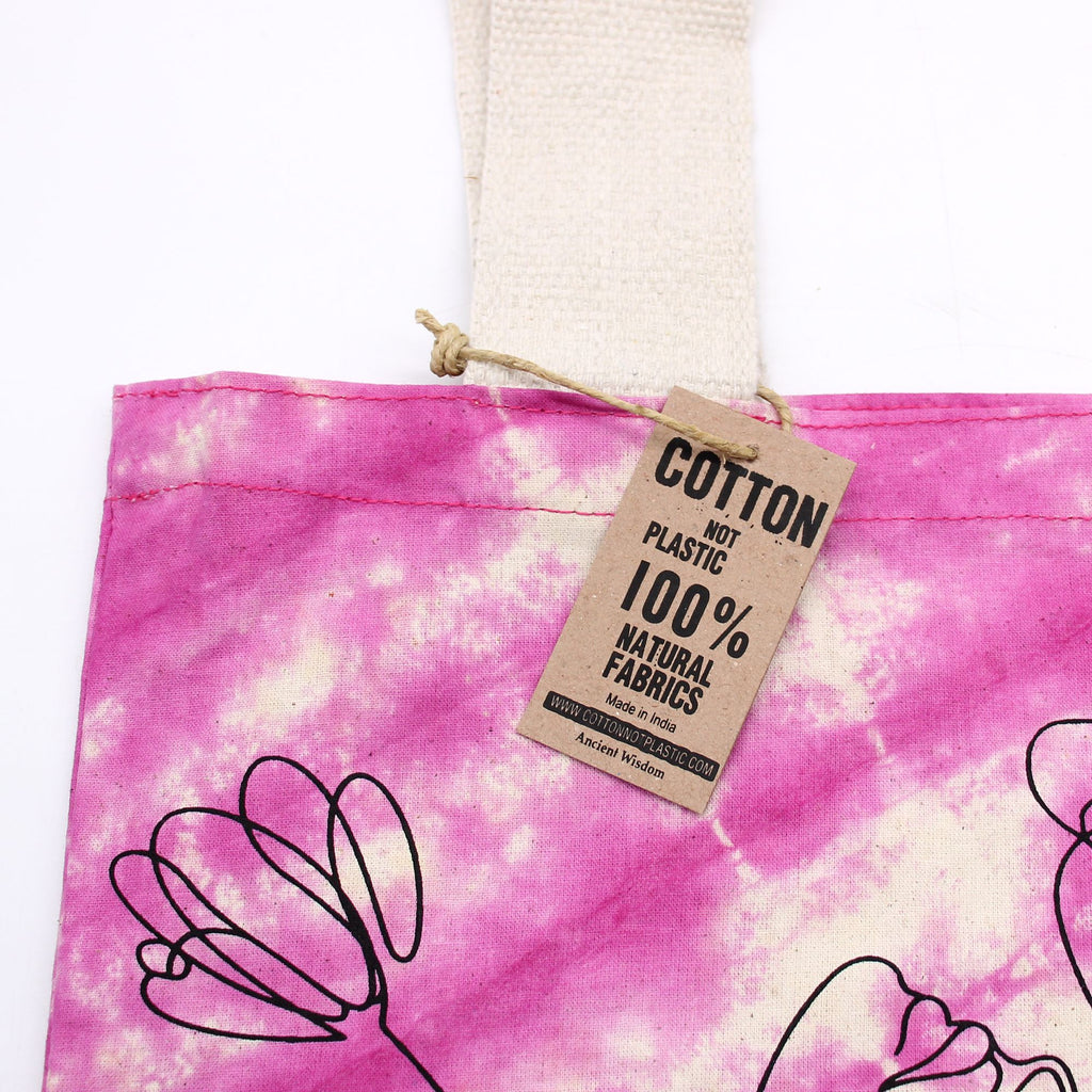 Bolsas de Algodón "Tie Dye" (170g) - 38x42x12cm -  Mandala - Magenta - Asa Negra