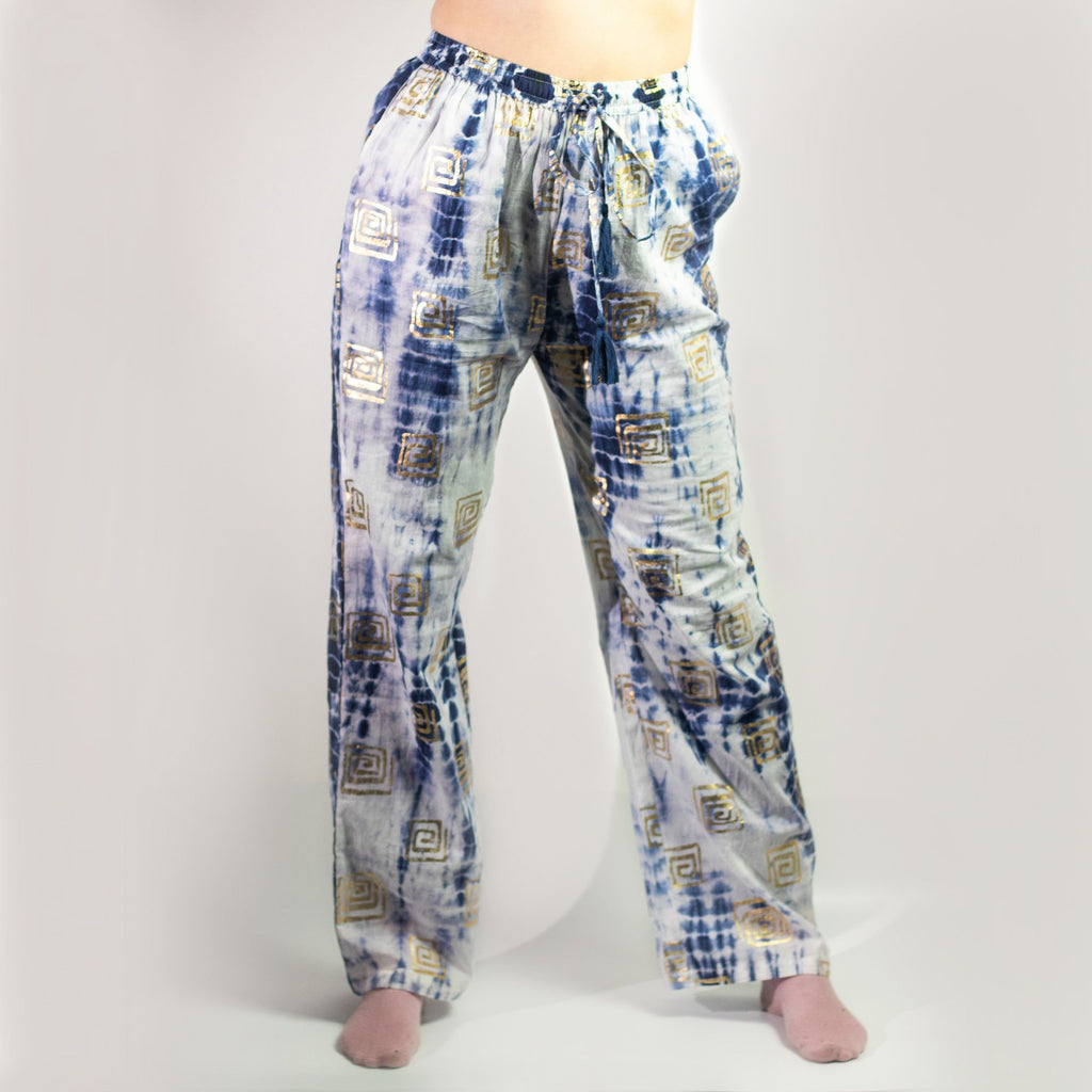 (ML) Nomadic Kollektion Sari Mediterran – Hose – Griechisches Motiv Gold und Blau