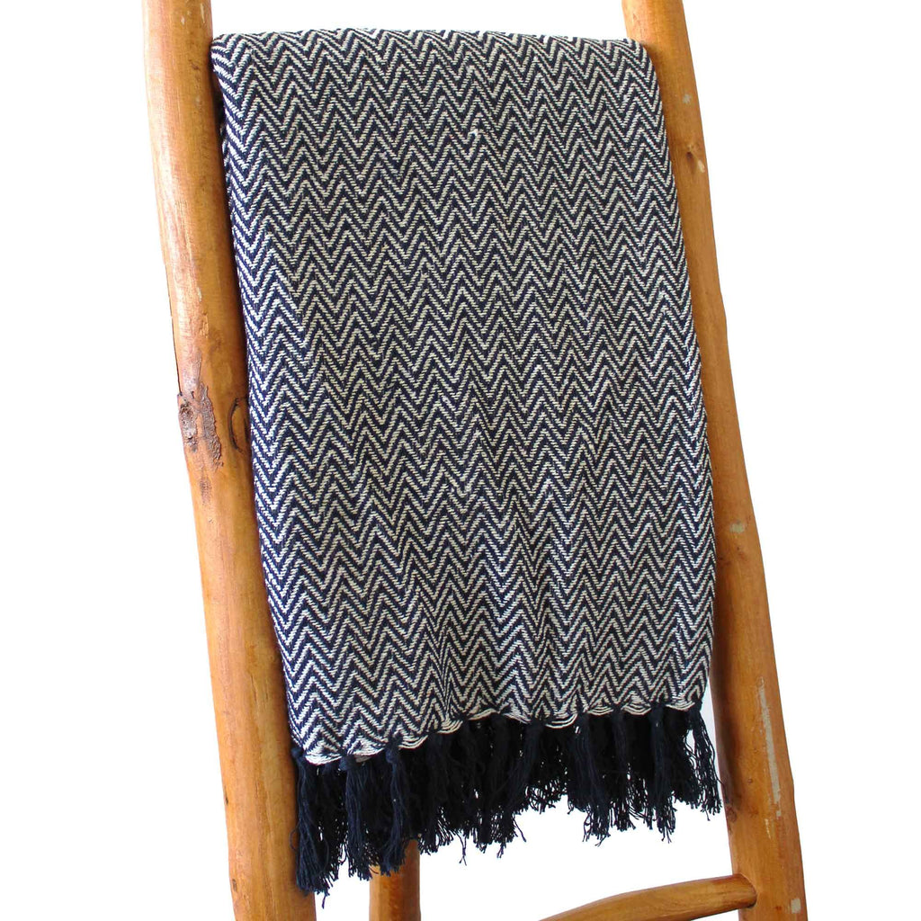 Mantas bohemias de confort - Zigzag azul marino