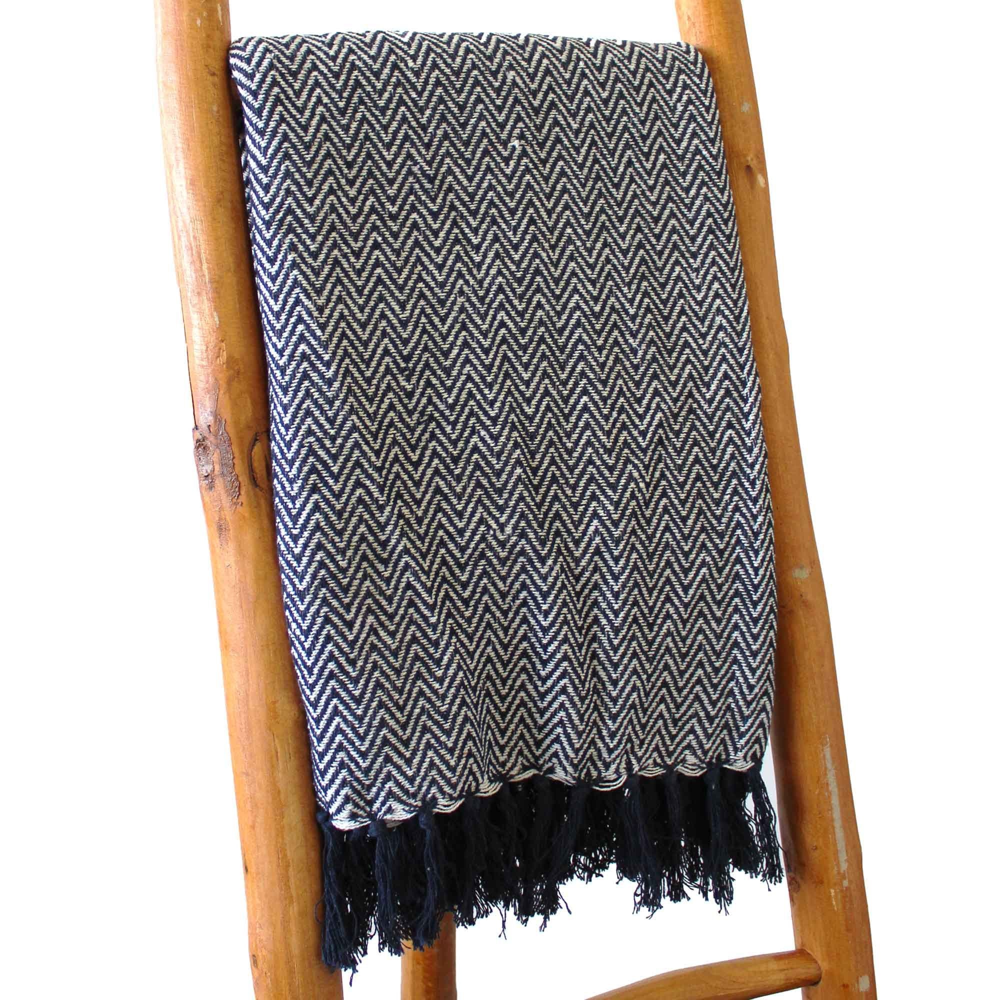 Mantas bohemias de confort - Zigzag azul marino