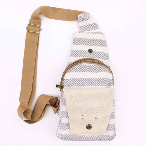 Mochila de tiracolo de Algodão Natural - Cinza e Branco