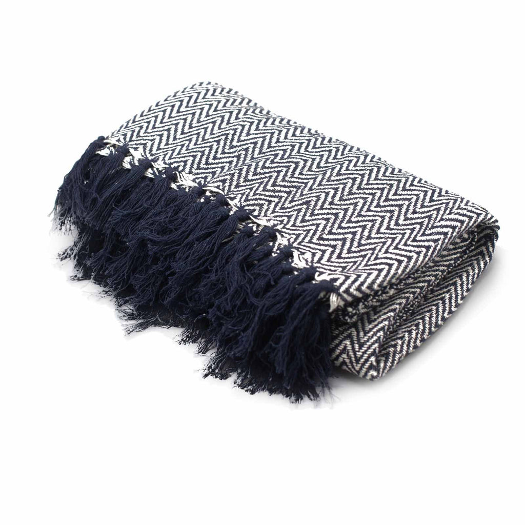 Mantas bohemias de confort - Zigzag azul marino