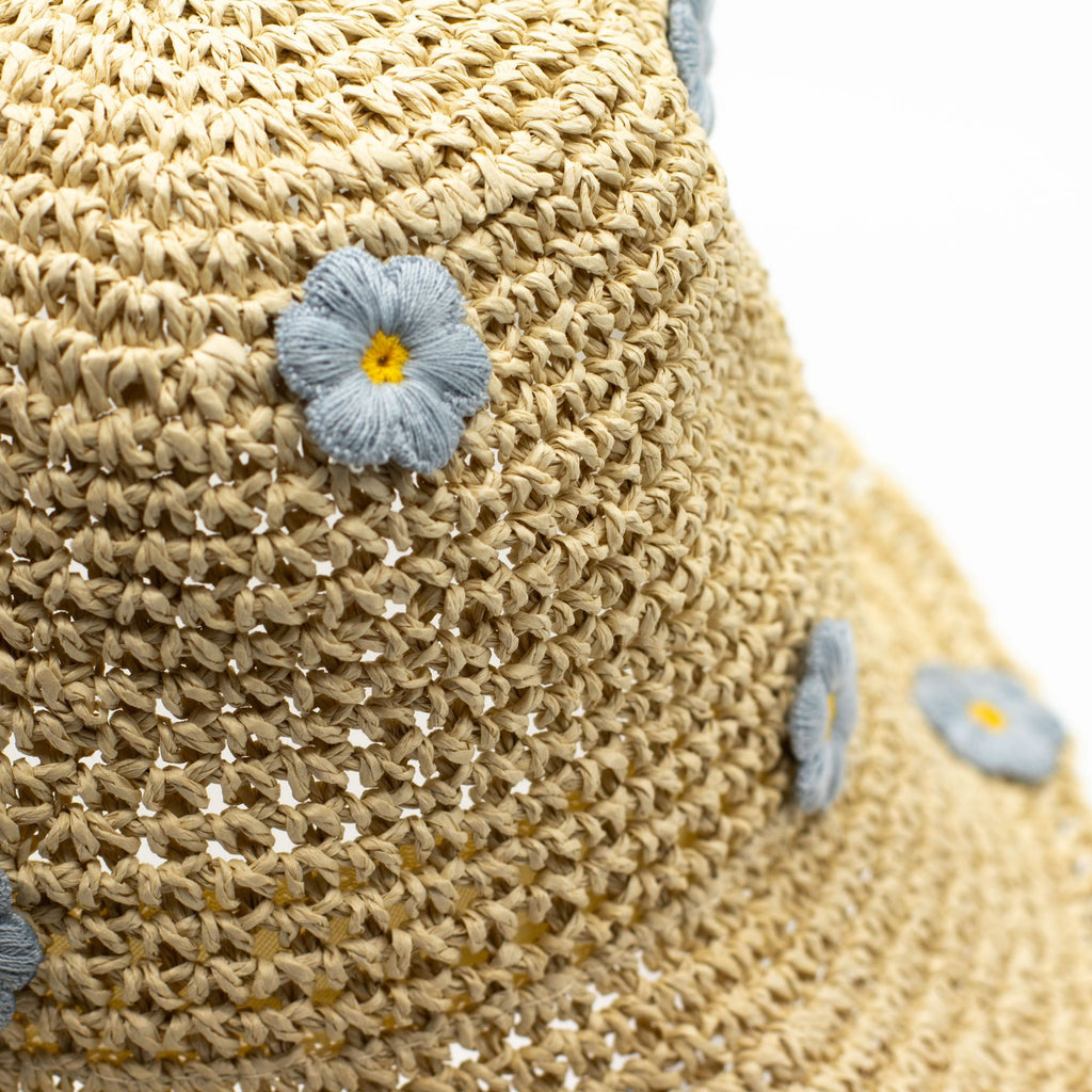 Nomad Sari Sombrero de Paja de Ala Blanda para el Sol - Flores Beige y Azules