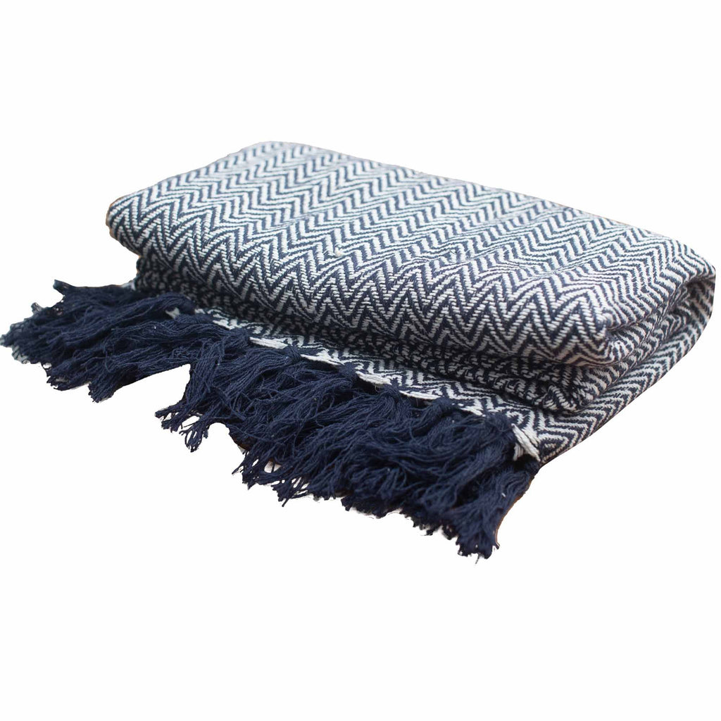 Mantas bohemias de confort - Zigzag azul marino