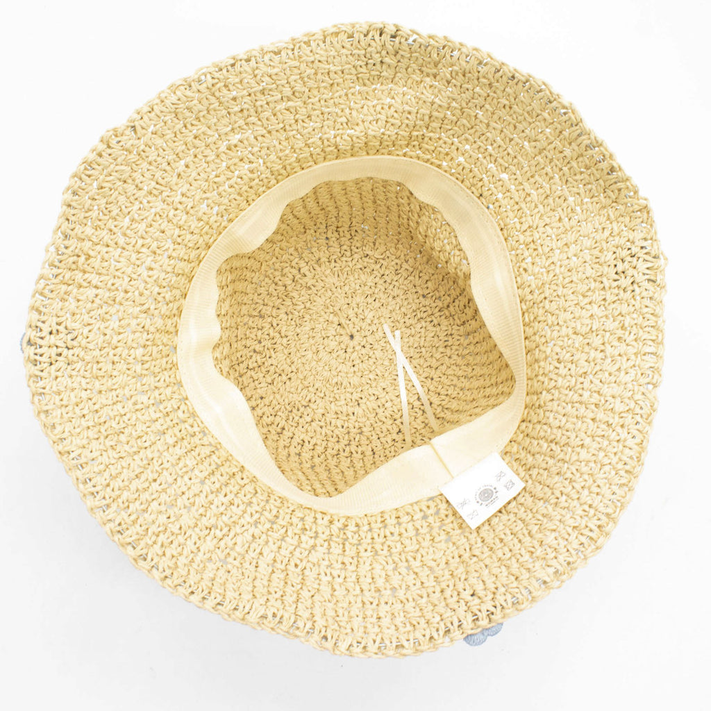 Nomad Sari Sombrero de Paja de Ala Blanda para el Sol - Flores Beige y Azules