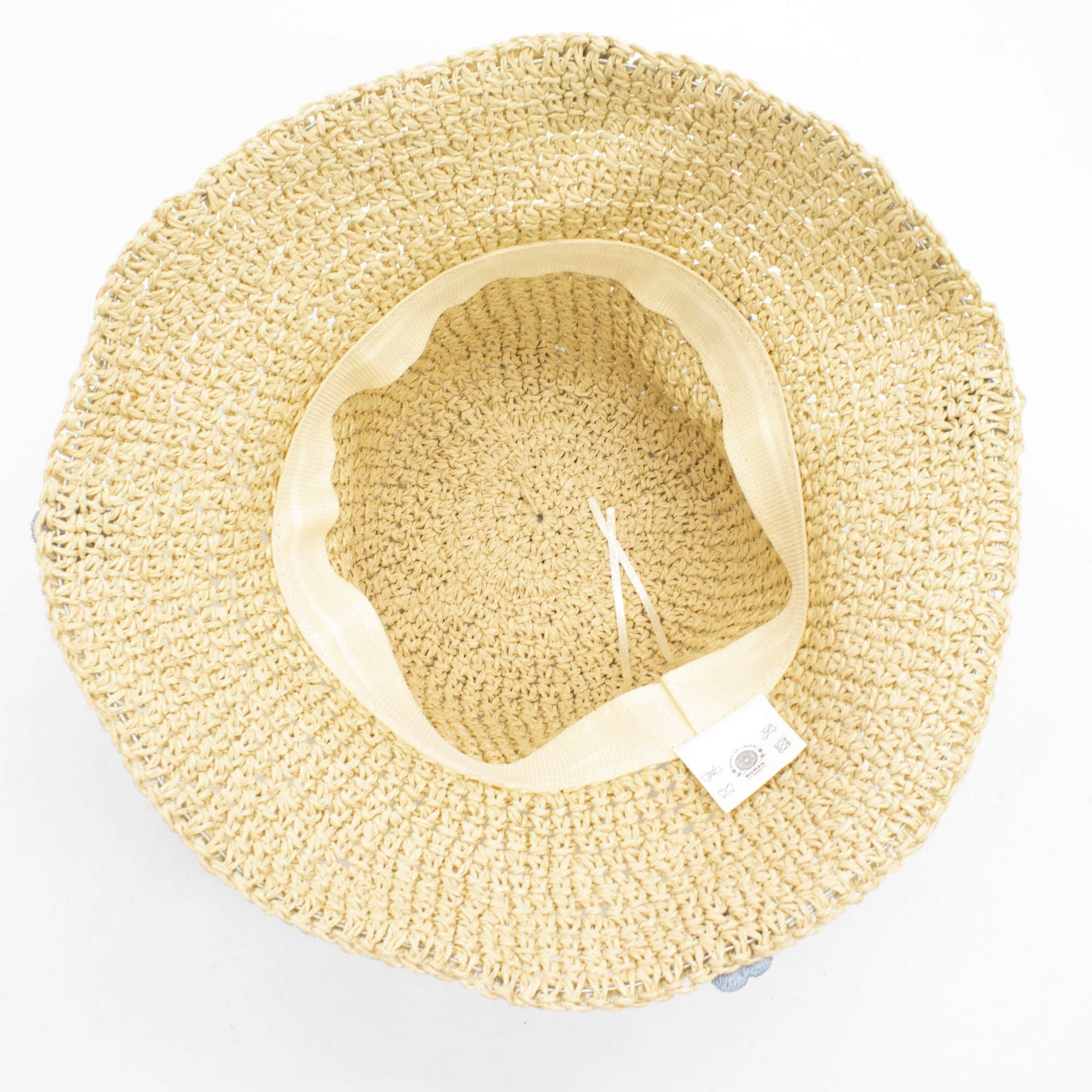 Nomad Sari Sombrero de Paja de Ala Blanda para el Sol - Flores Beige y Azules