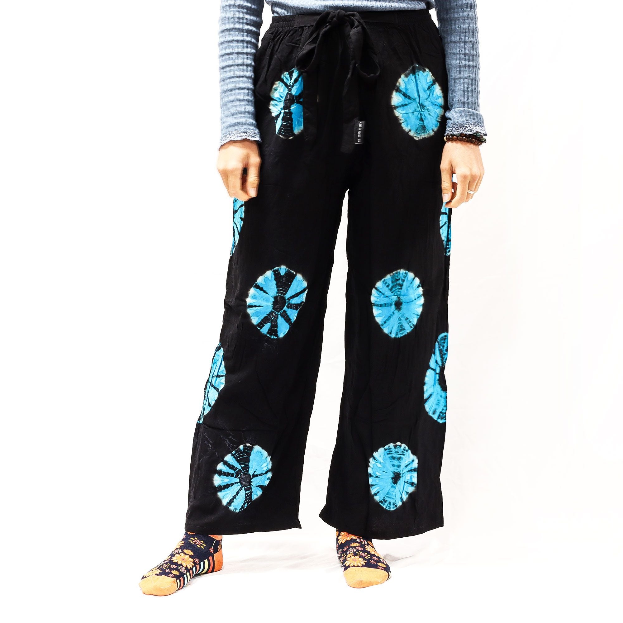Pantalones de estilo japonés para estar en casa - negro y azul - M