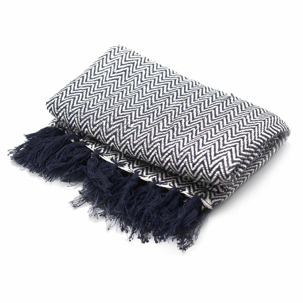 Mantas bohemias de confort - Zigzag azul marino