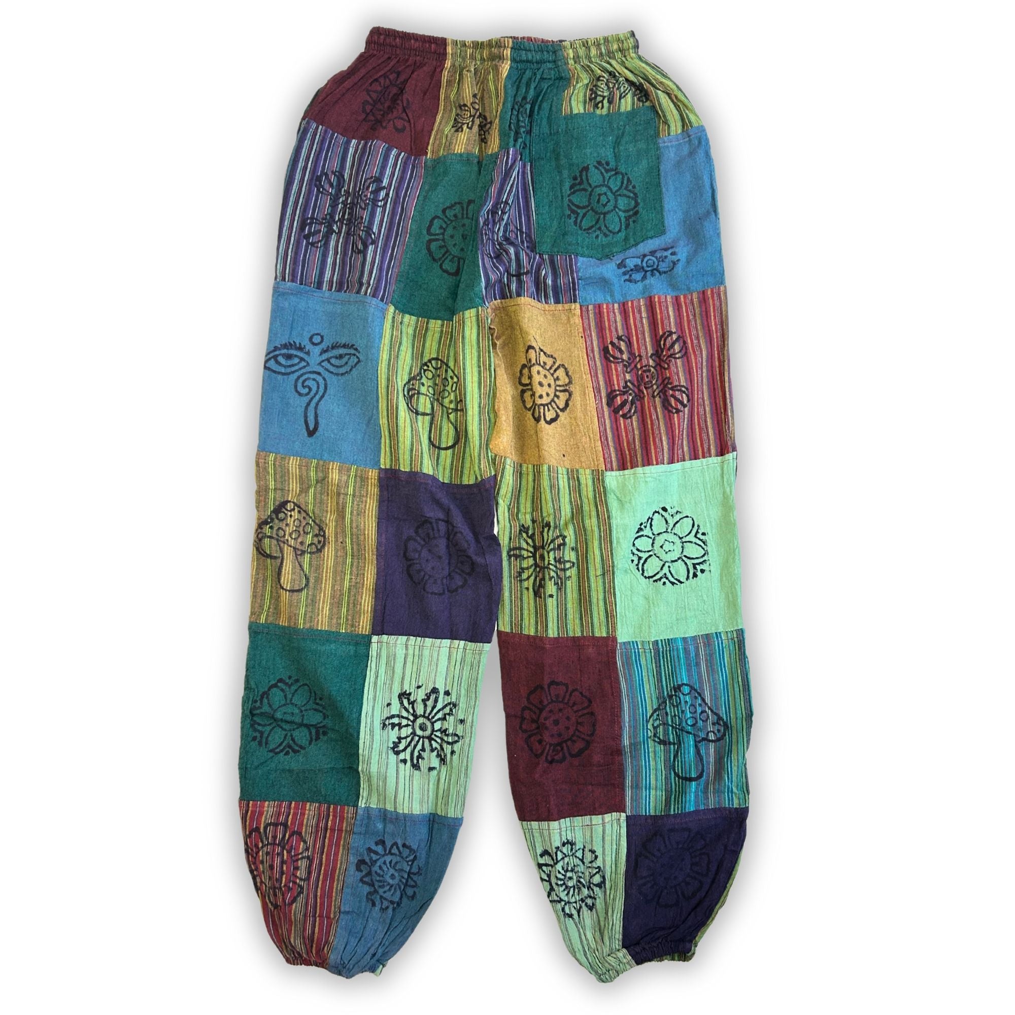 Sari Nómada - Pantalón Hongo - Diseños con Estampado en Bloque - Tonos Verdes (105x127cm) S/M
