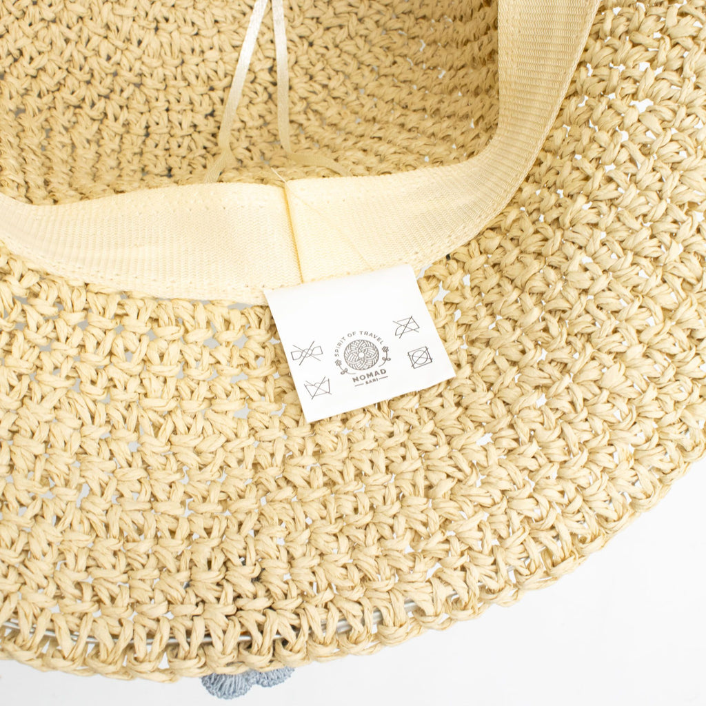 Nomad Sari Sombrero de Paja de Ala Blanda para el Sol - Flores Beige y Azules
