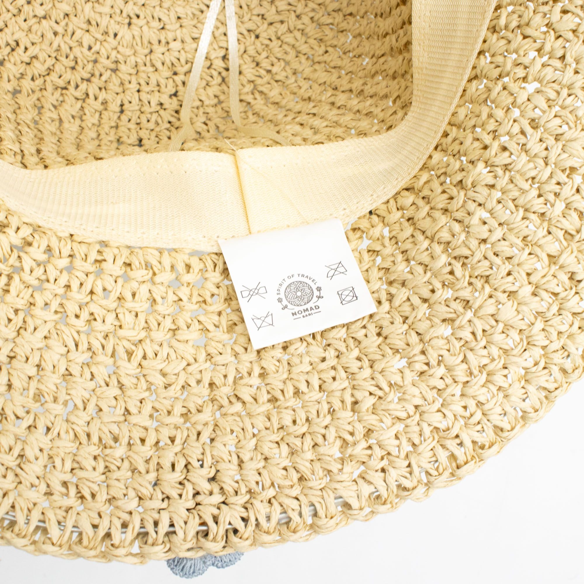 Nomad Sari Sombrero de Paja de Ala Blanda para el Sol - Flores Beige y Azules