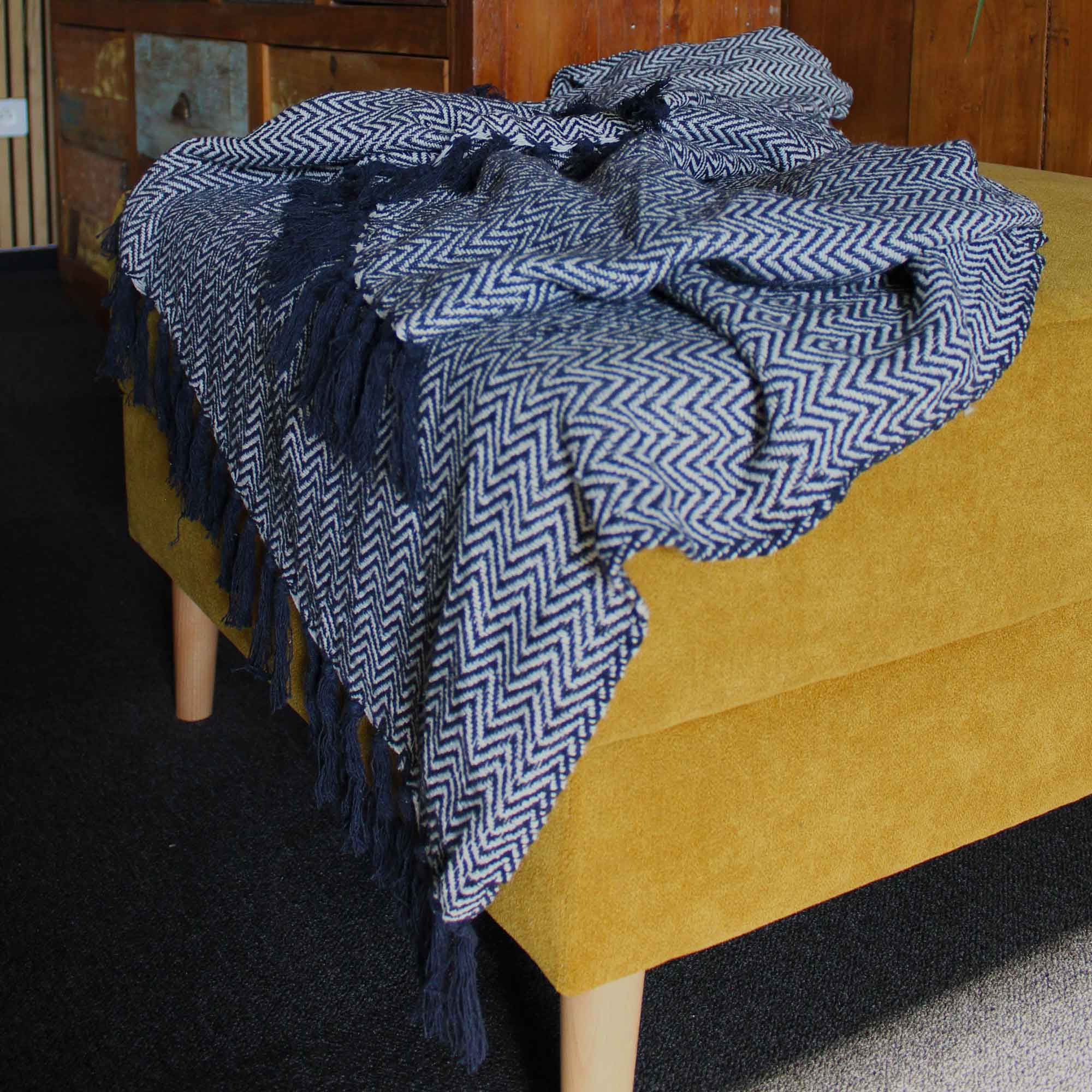 Mantas bohemias de confort - Zigzag azul marino