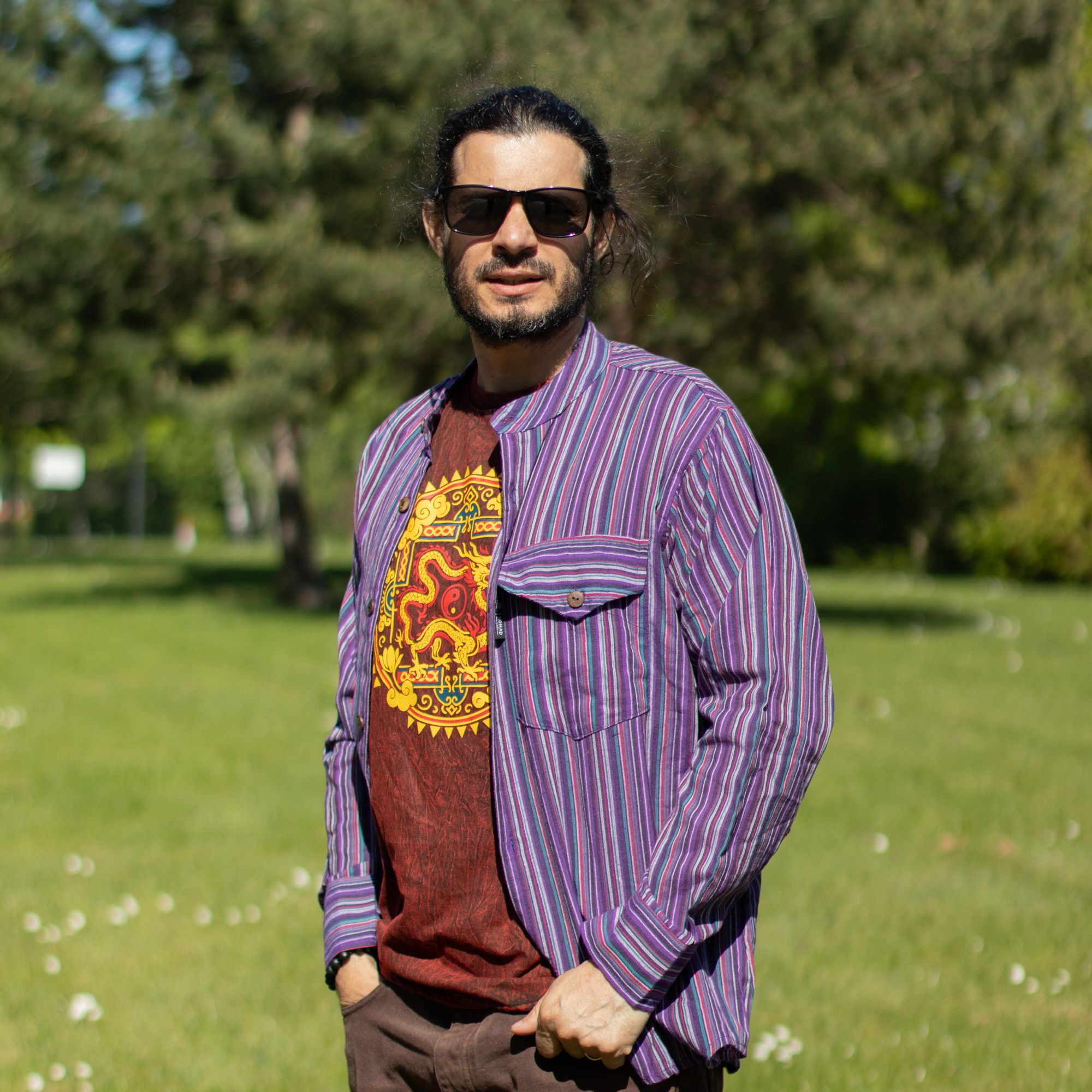Camisa Nomad Sari Grandad - Preta e Roxa - Tamanho XL