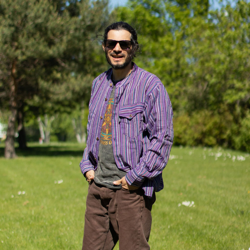 Camisa Nomad Sari Grandad - Preta e Roxa - Tamanho XL