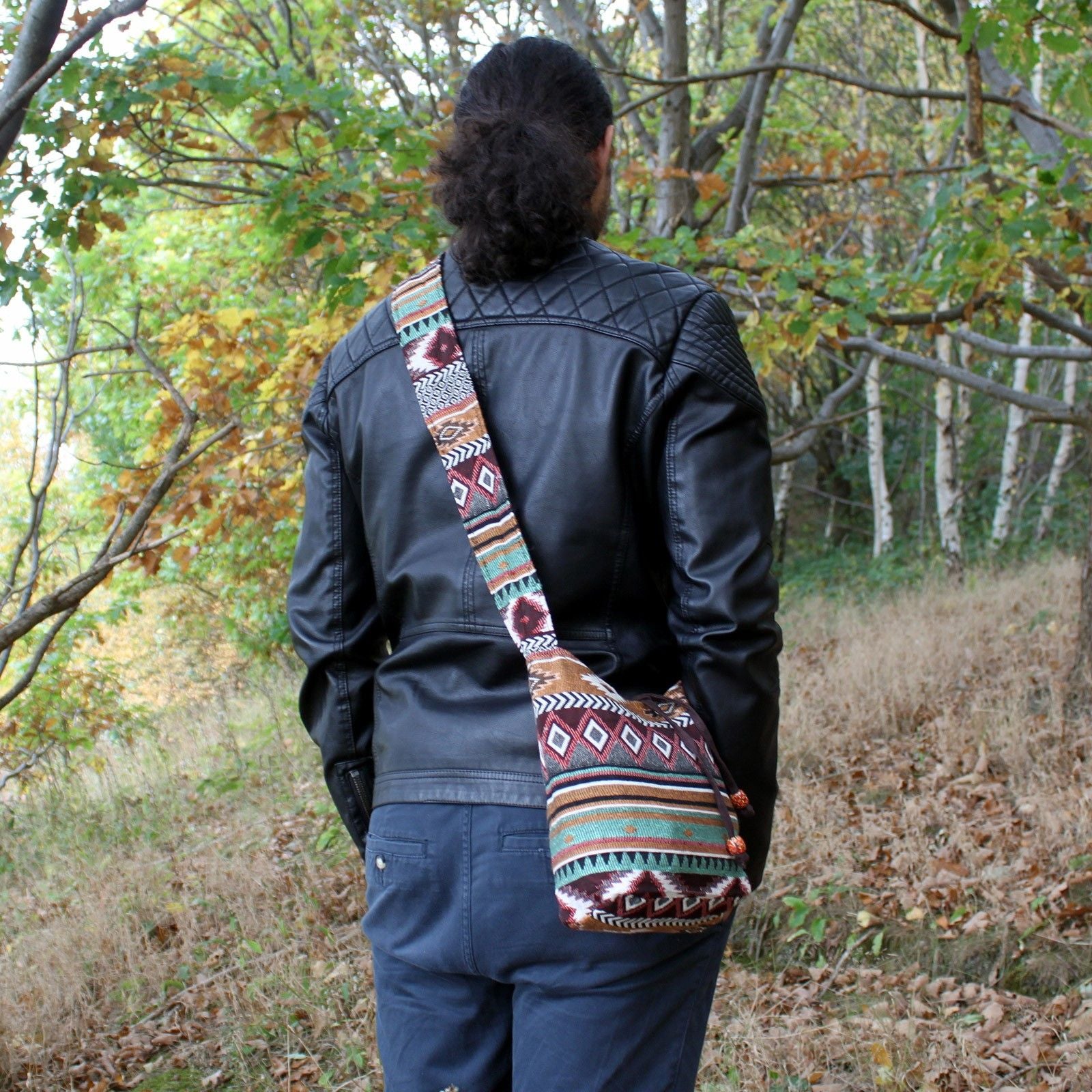 Bolso jacquard – bandolera color chocolate