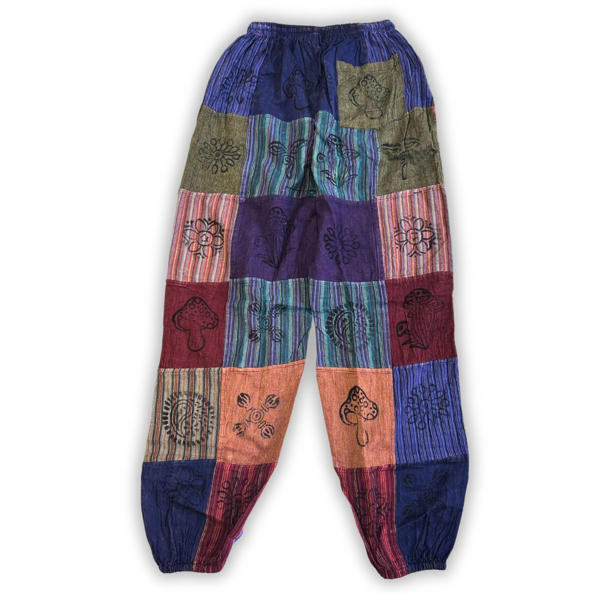 Sari Nómada - Pantalón Hongo - Diseños con Estampado en Bloque - Tonos Morados (105x127cm) S/M