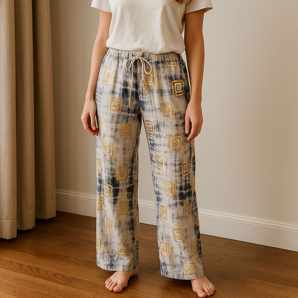 (ML) Nomadic Kollektion Sari Mediterran – Hose – Griechisches Motiv Gold und Blau
