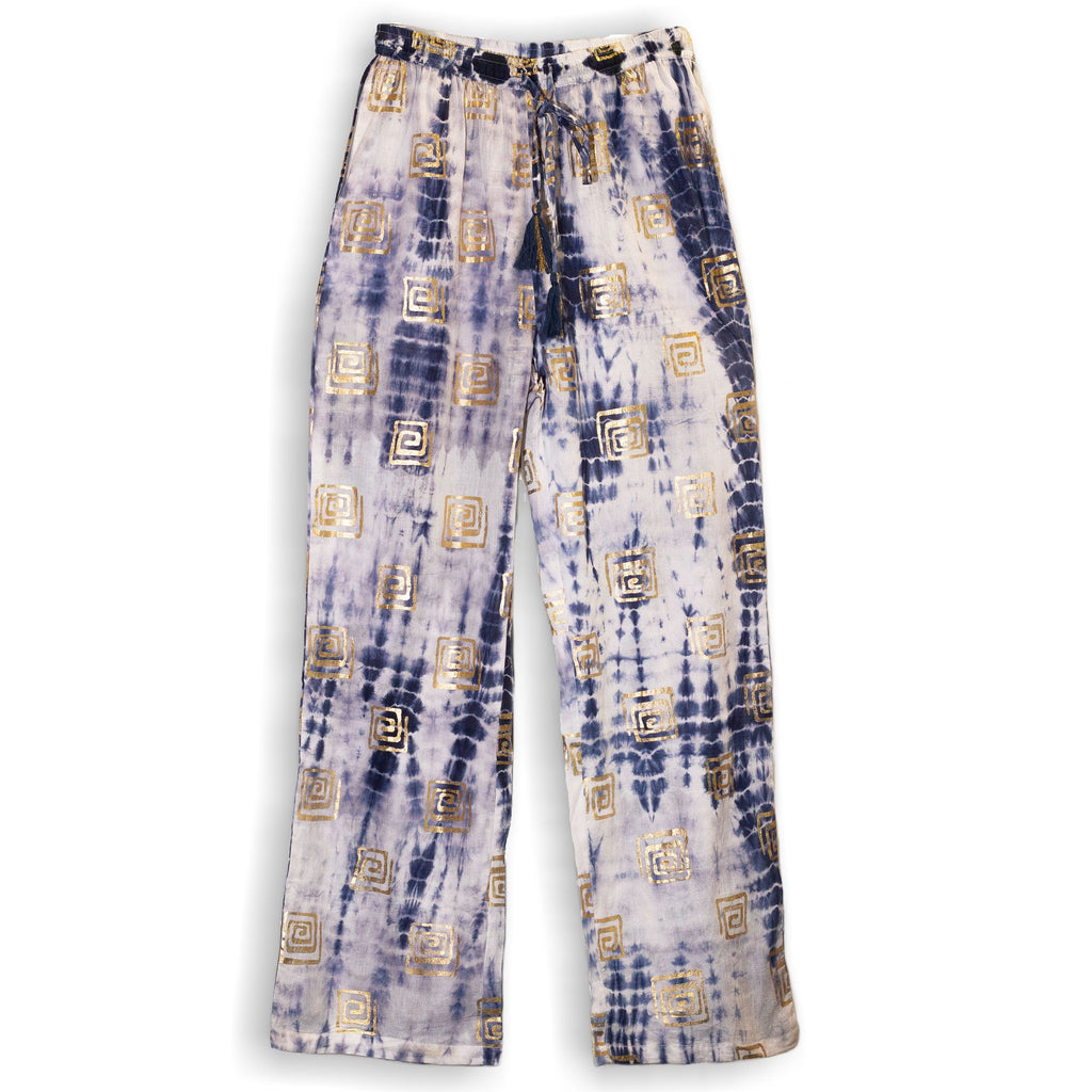 (ML) Nomadic Kollektion Sari Mediterran – Hose – Griechisches Motiv Gold und Blau