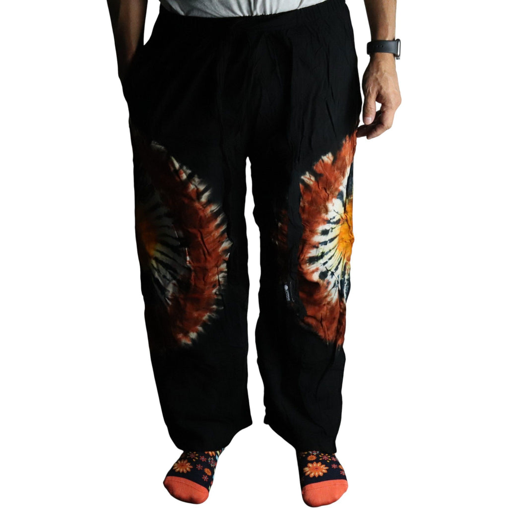 Pantalones de estilo japonés para estar en casa - negro chocolate y naranja - M