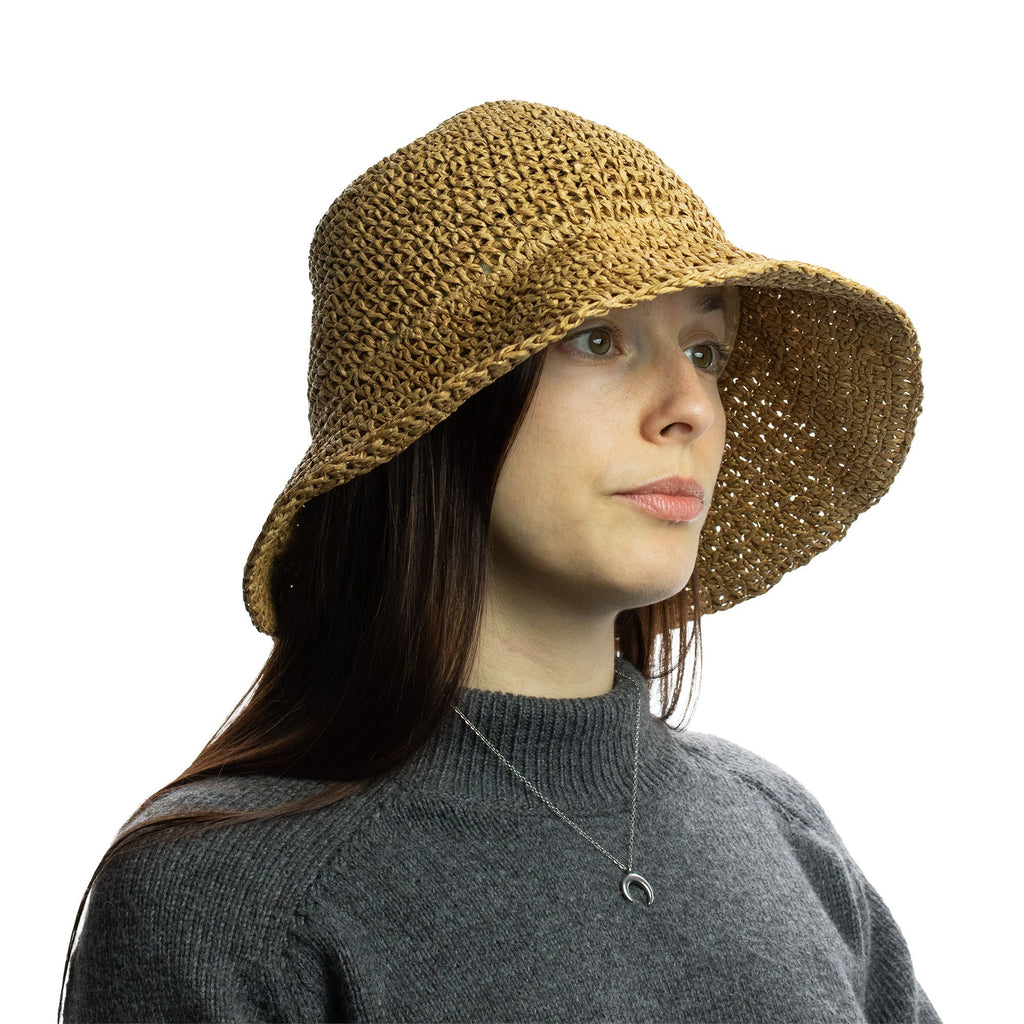 Chapéu de sol em palha Nomad Sari com aba flexível - Café Natural