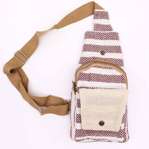 Bolso Bandolera de Algodón Natural - Burdeos y Blanco