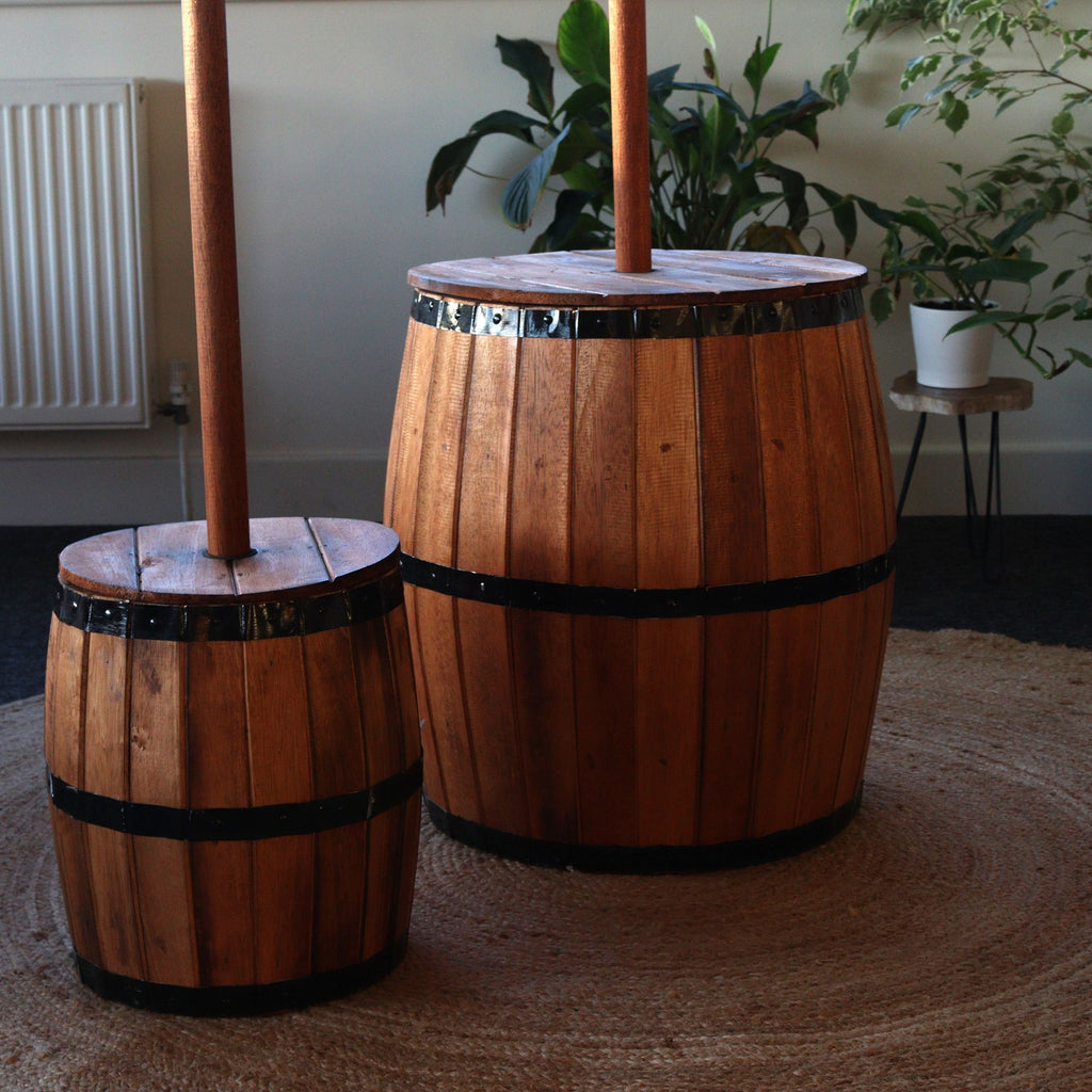 Taburete de barril de cerveza y soporte para parasol – Madera natural 38 x 32 cm