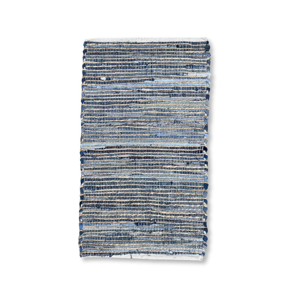 Alfombra pequeña de yute de algodón reciclado - 50x90cm - Azul