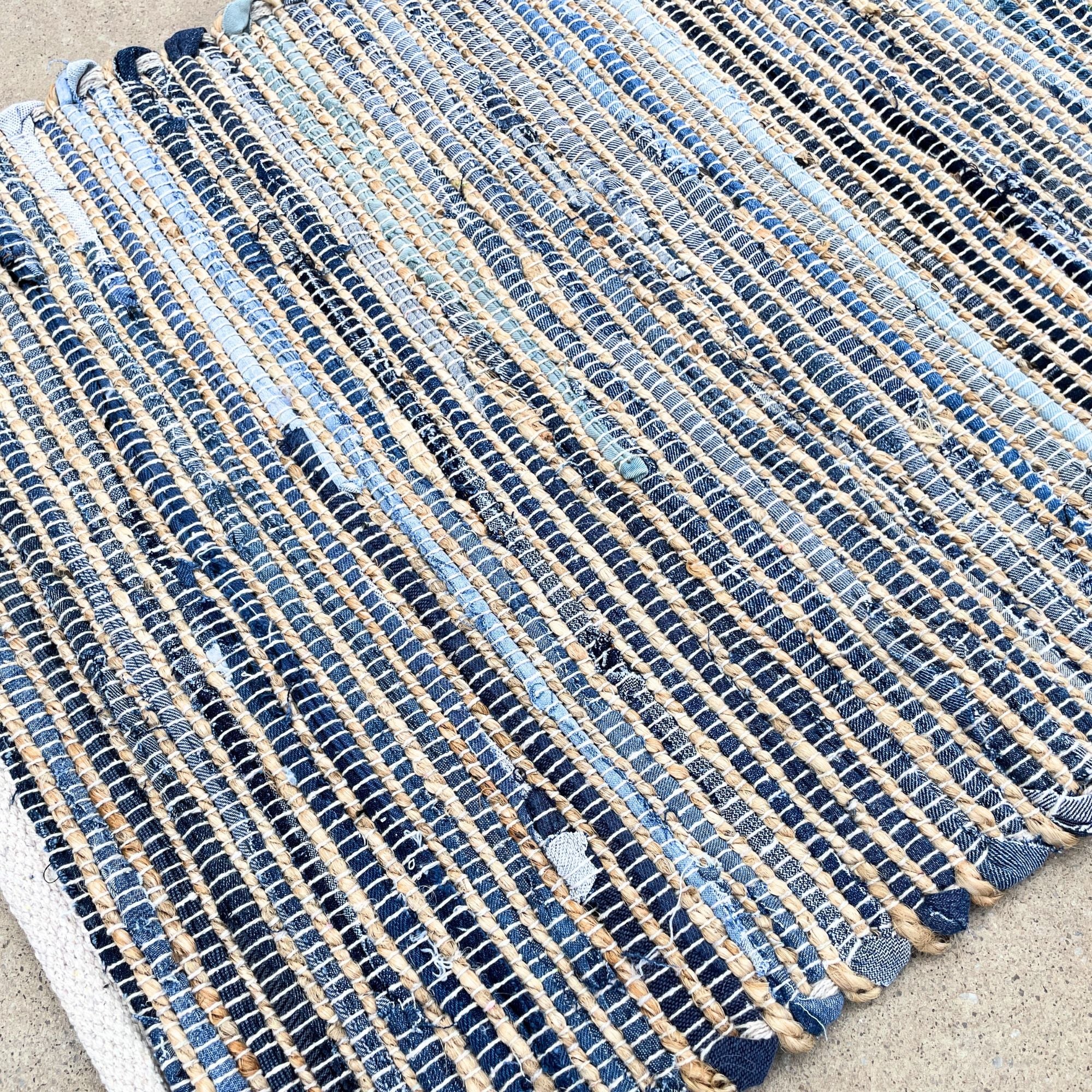 Alfombra pequeña de yute de algodón reciclado - 50x90cm - Azul