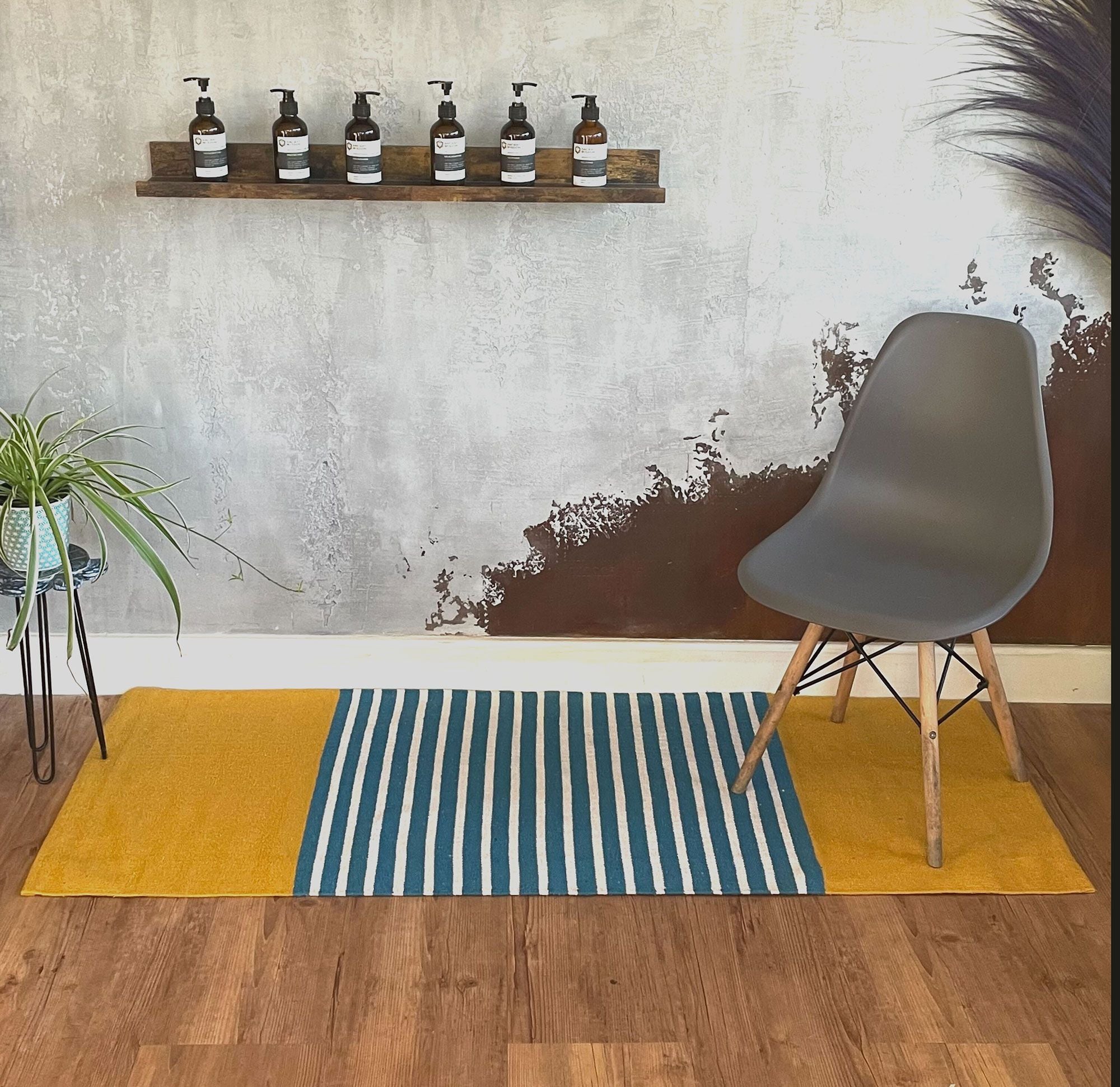 Tapete em algodão indiano - 70x170cm - Amarelo/Azul