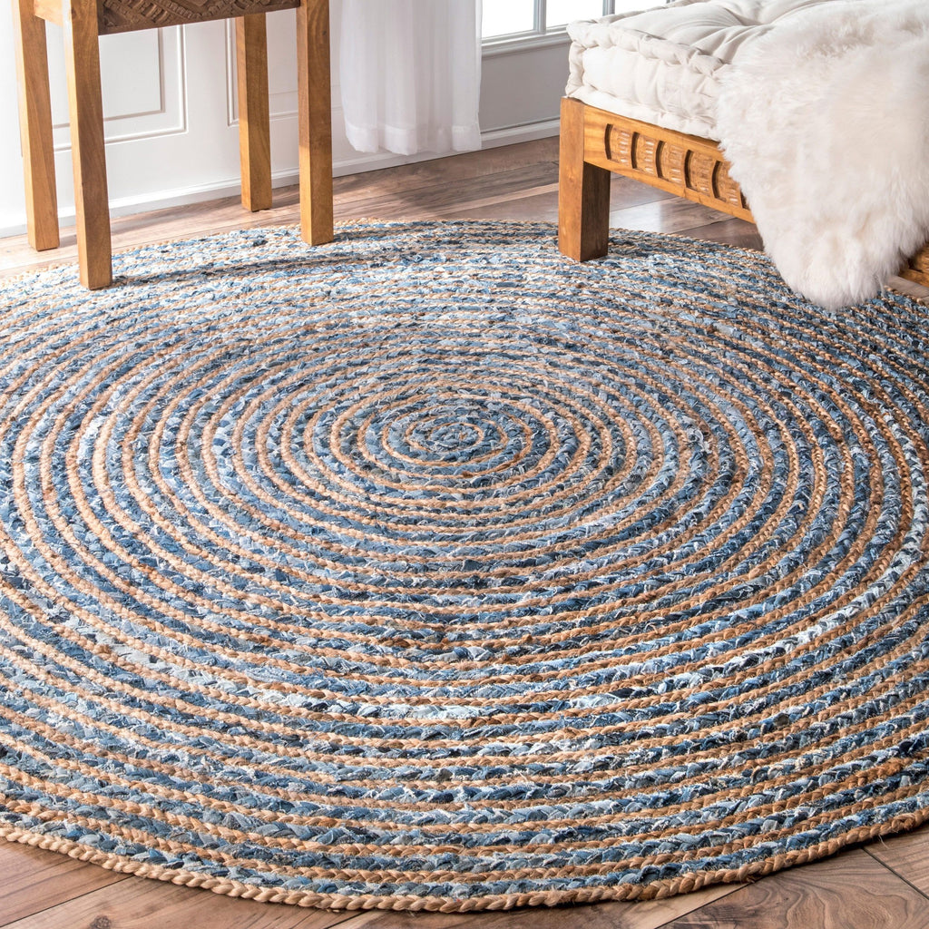 Runder Teppich aus Jute und recyceltem Denim – 150 cm